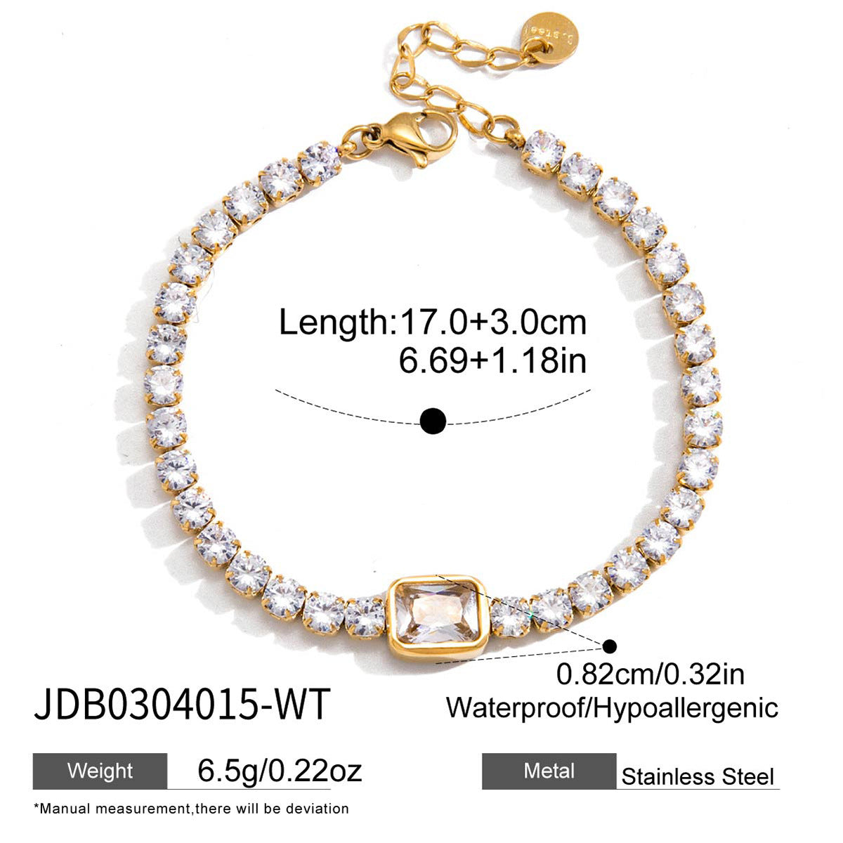 Clear-center tennis bracelet dimensions