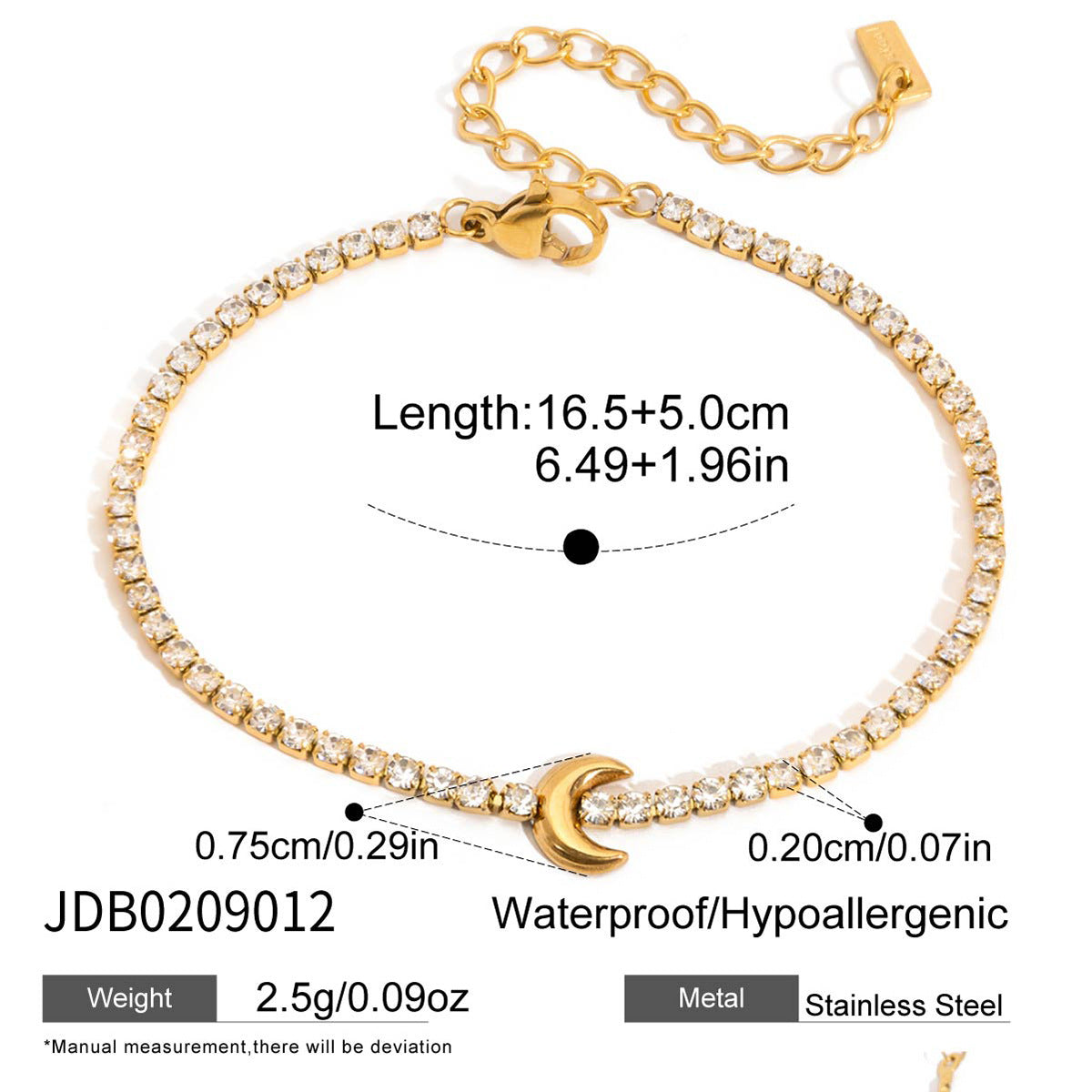 Crescent charm clear tennis bracelet