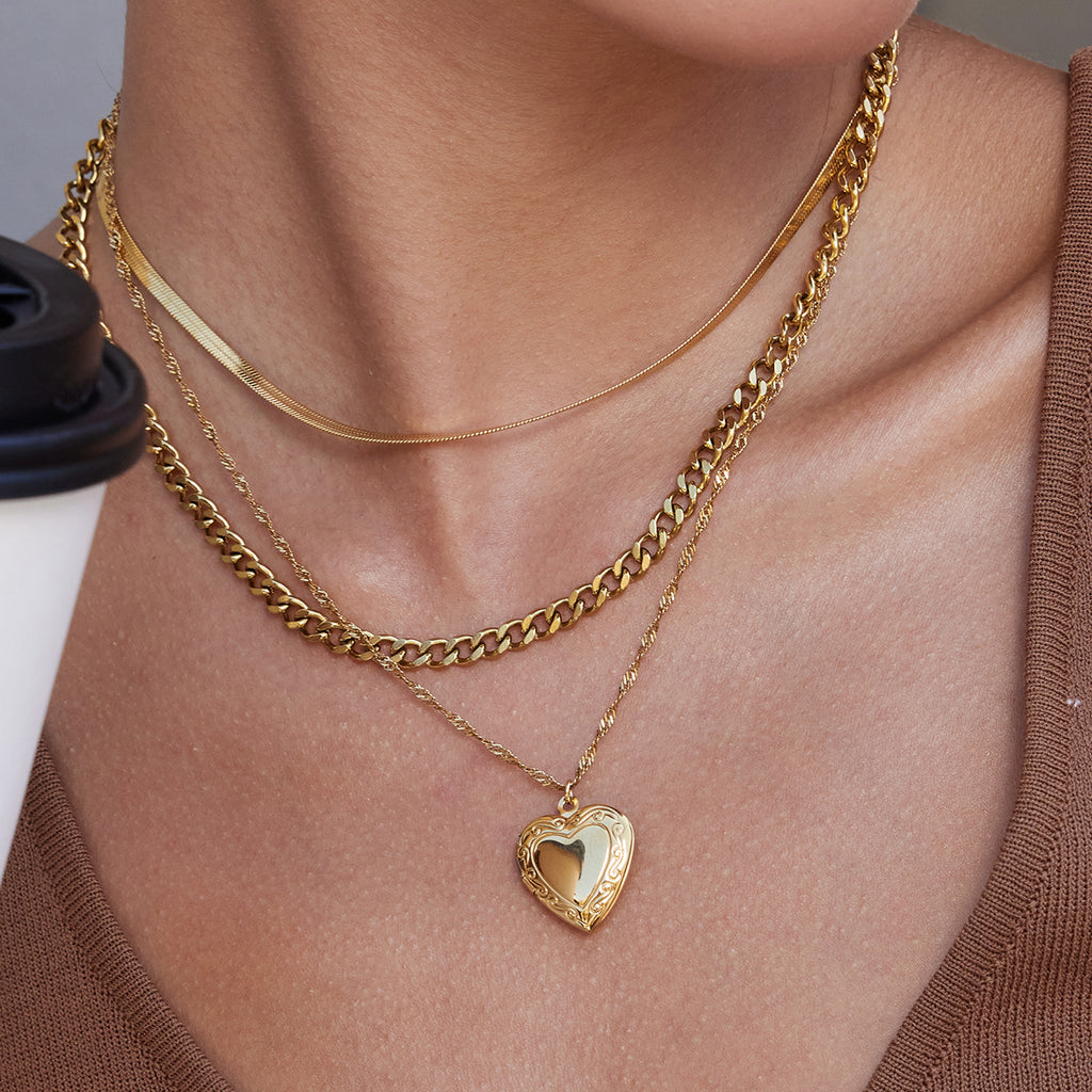 Gold-Tone Stainless Steel Heart Locket Necklace Collection — styled view