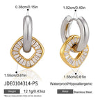 Silver tone hoop with gold tone rhinestone disc size chart