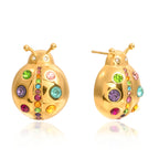 front and side views of multicolor ladybug stud earrings