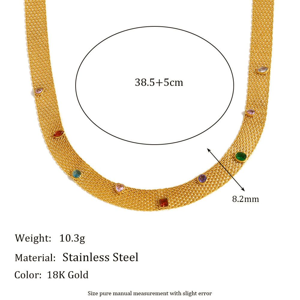 Gold Plated Stainless Steel Multicolor Accent Mesh Choker — multicolor accent close-up