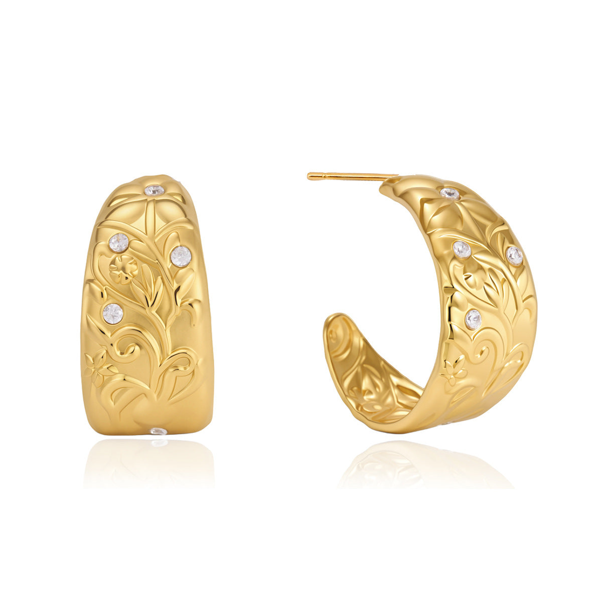 Tapered leaf pattern earrings with small clear stones