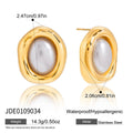 Gold Tone Pearl-Look Stainless Steel Oval Stud Earrings — profile and material reference