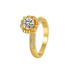 white-background view of clear stone brass solitaire ring