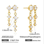 Fine linked clear-stone stud drop earrings