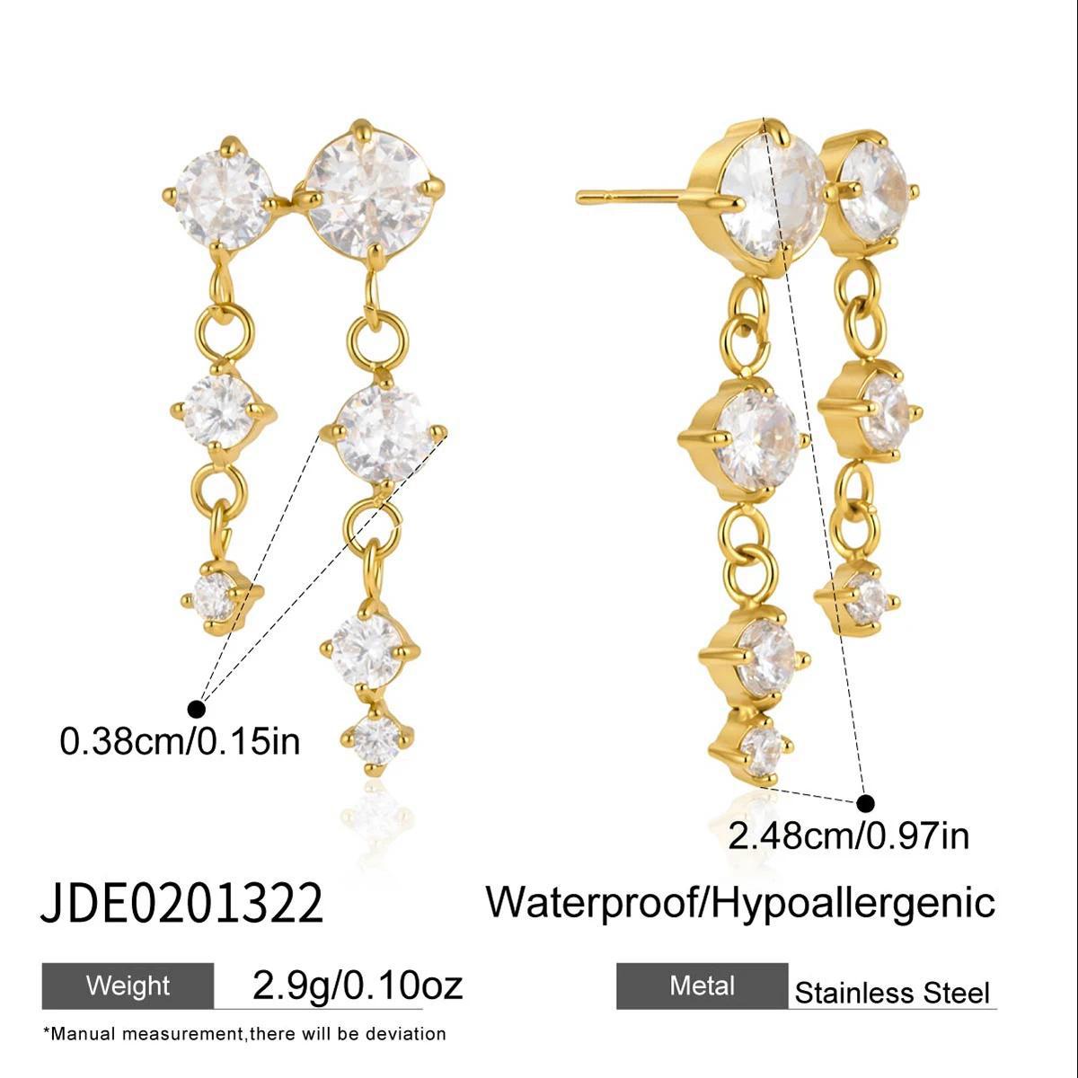 Fine linked clear-stone stud drop earrings