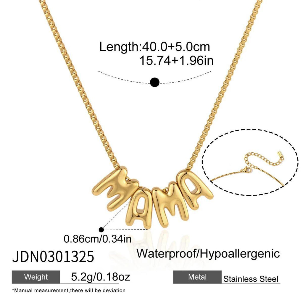 Bold rounded MOM pendant necklace on a gold-tone chain