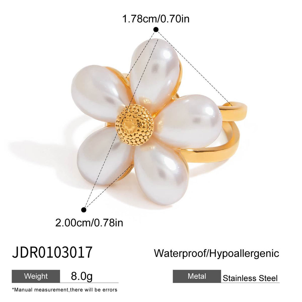 Adjustable stainless steel flower ring with its size diagram
