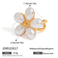 Adjustable stainless steel flower ring with its size diagram