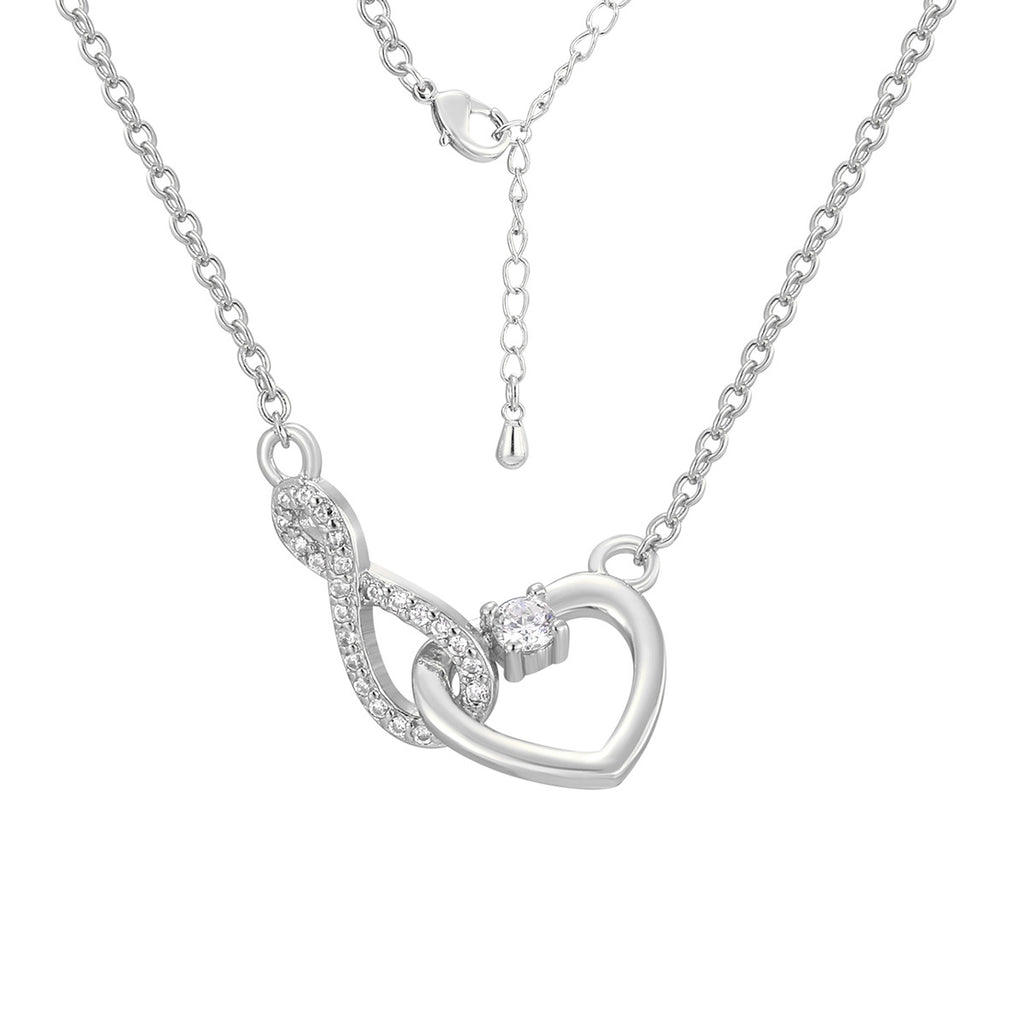isolated silver-finish brass infinity heart chain necklace