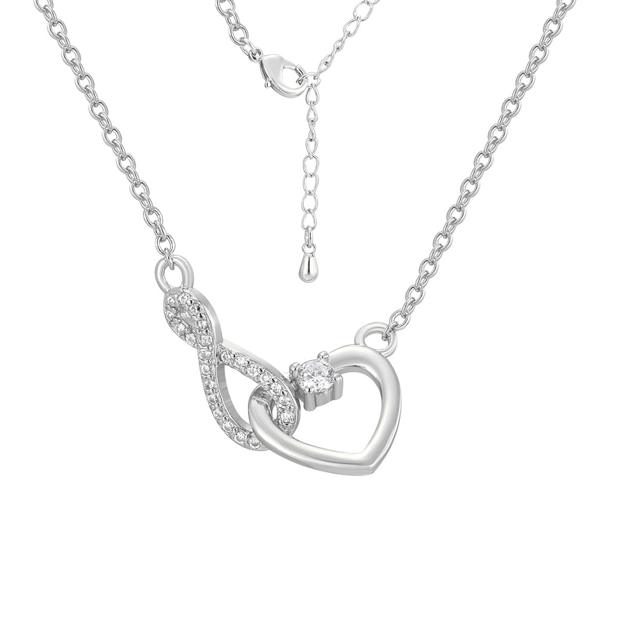 isolated silver-finish brass infinity heart chain necklace