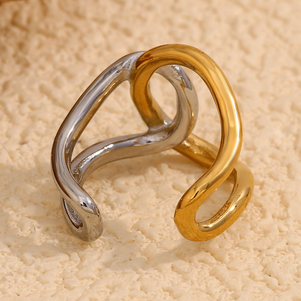 back view of the asymmetric two-tone interlocking ring