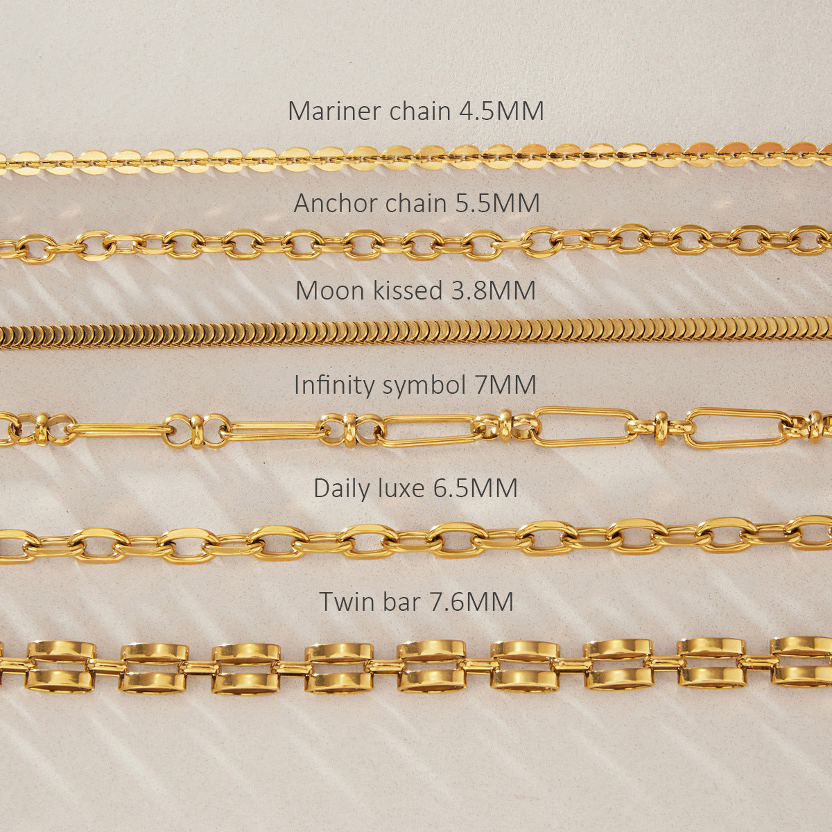Chain width and profile comparison chart