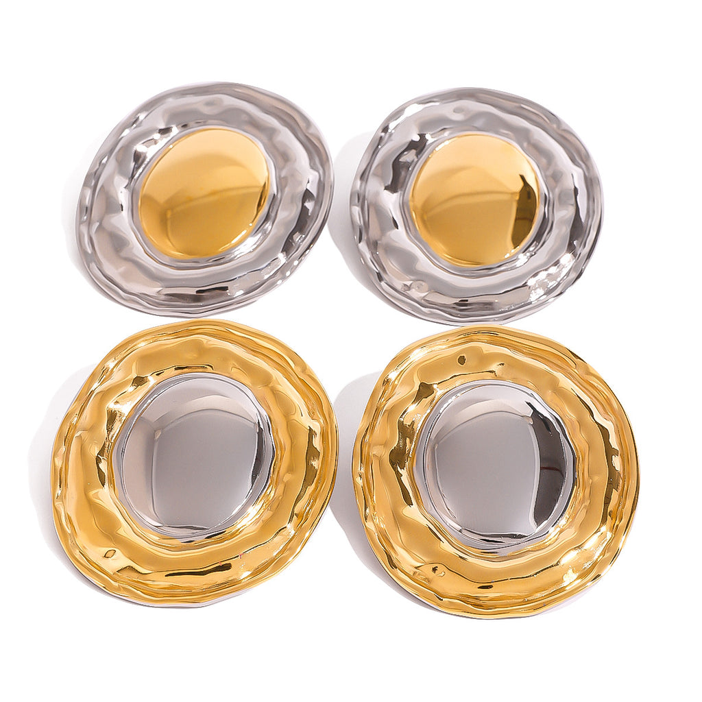 Two-Tone Oval Stainless Steel Statement Stud Earrings — wholesale view 4