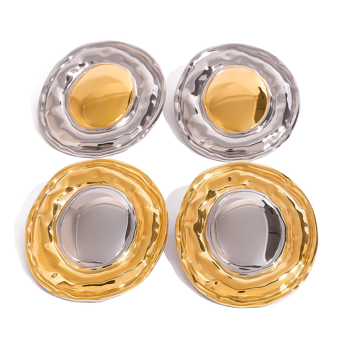 Two-Tone Oval Stainless Steel Statement Stud Earrings — wholesale view 4