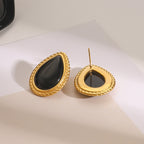 Gold-Tone Black Oval Stainless Steel Stud Earrings — wholesale view 3