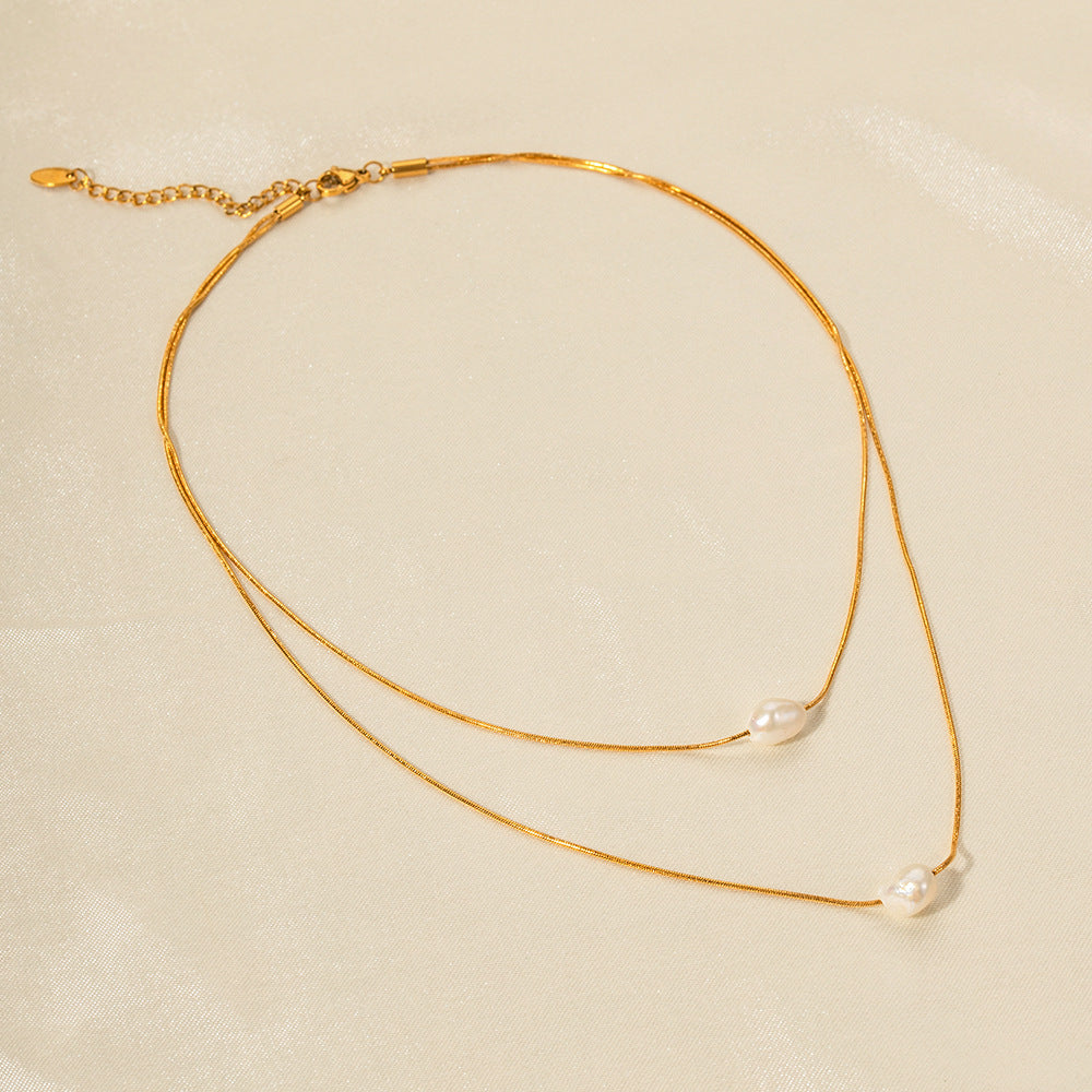 Layered Pearl-Look Stainless Steel Necklace Collection styled product view