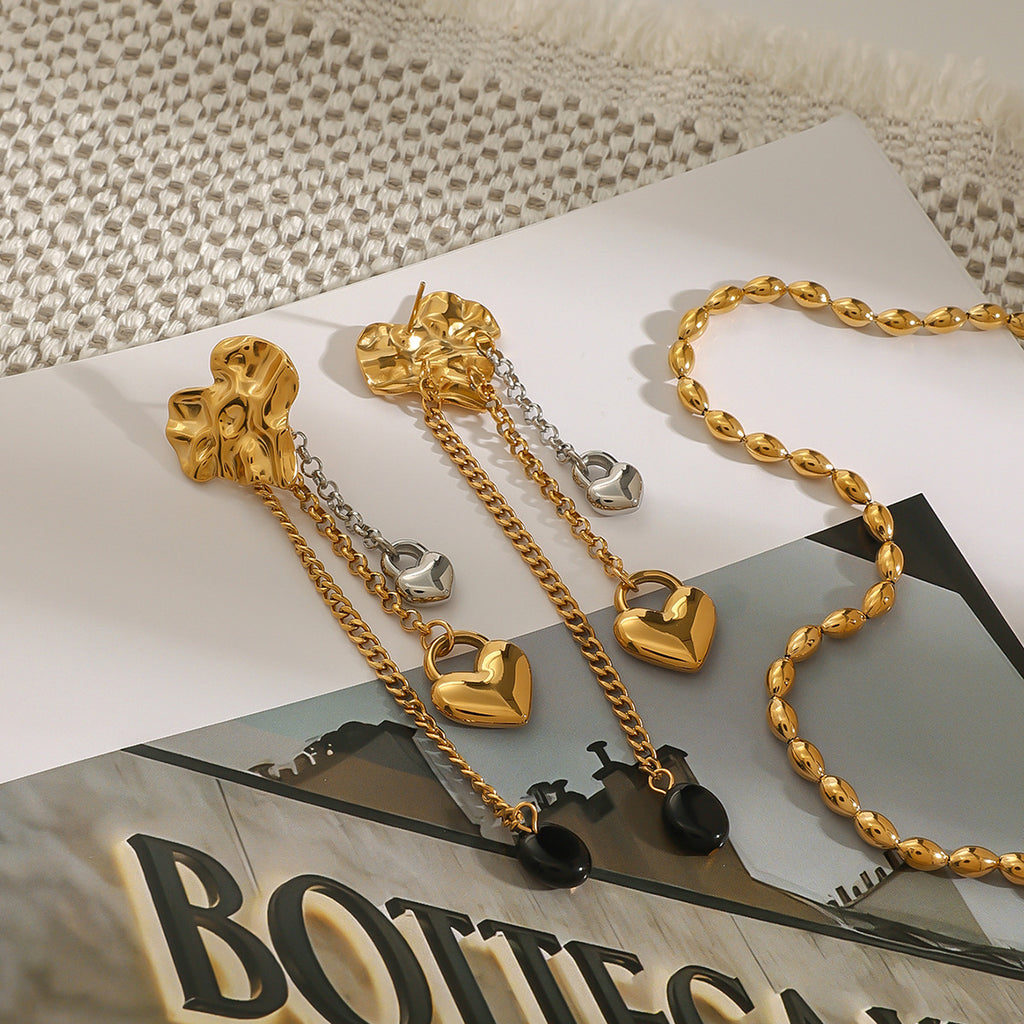 Wholesale Gold-Tone Stainless Steel Floral Tassel Drop Earrings - side profile
