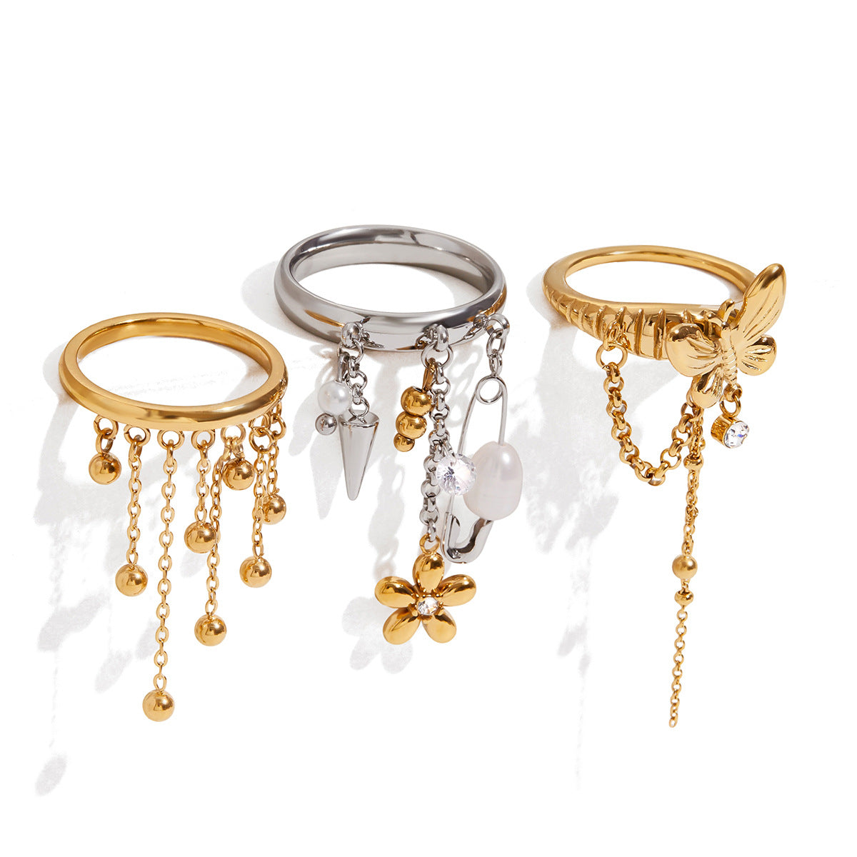 Stainless steel fringe open rings front view