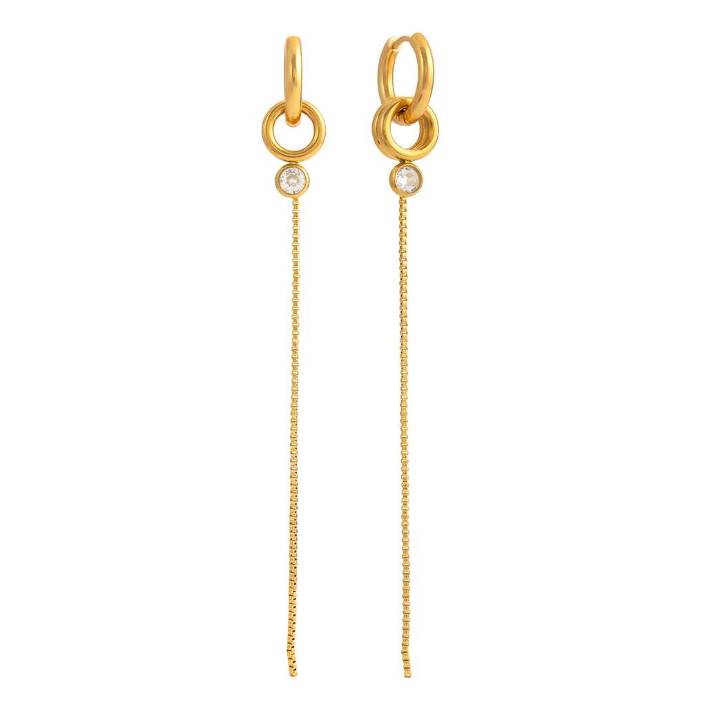 Gold-Tone Pearl-Look Tassel Stainless Steel Hoop Earrings finish and shape detail