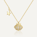 gold plated 925 sterling silver seashell pendant and starfish charm necklace