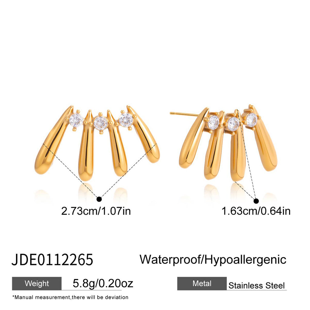 Gold-tone drop fan studs with measurements
