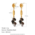 Fish and shell drop earring with length annotations