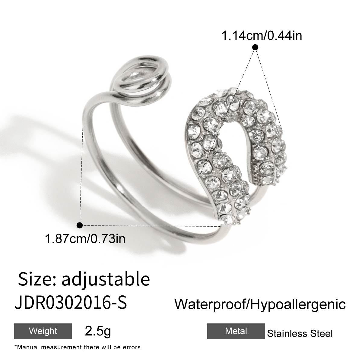 Open ring with decorated loop and polished spiral ends
