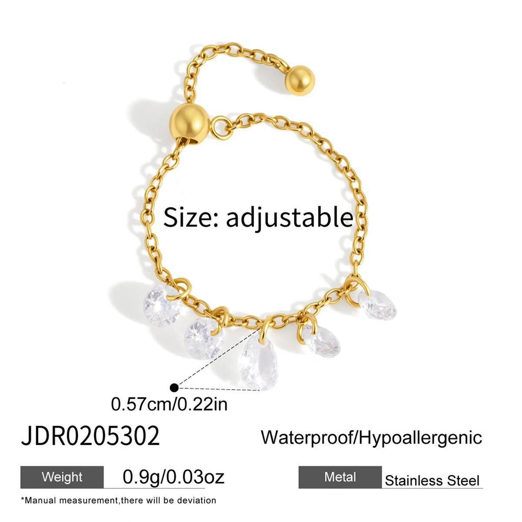Fine chain ring with graduated clear drops