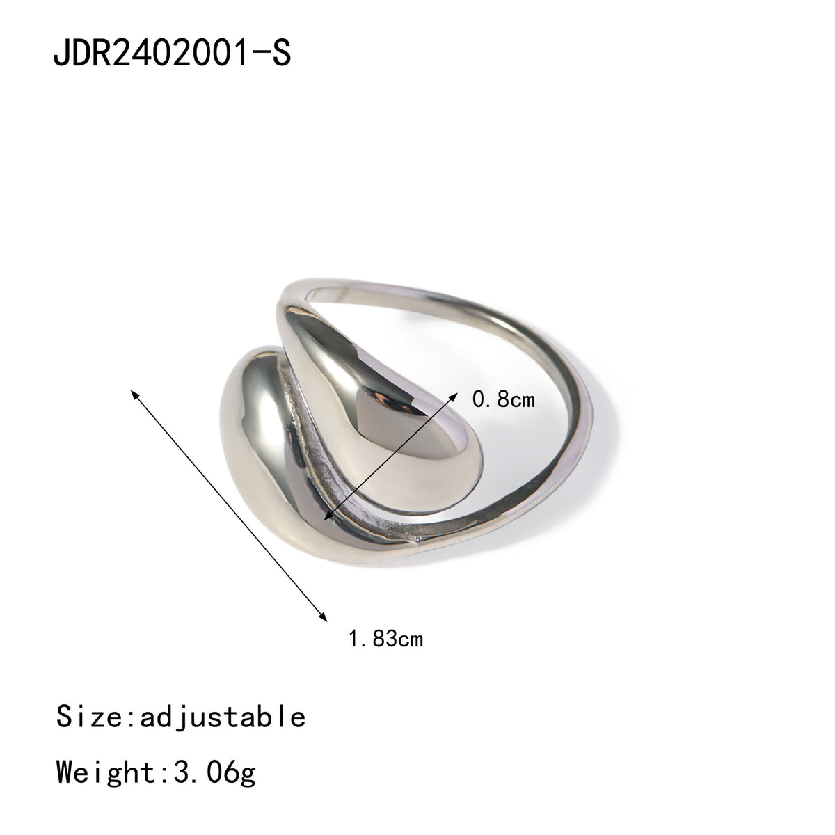 Domed open stainless steel ring dimensions
