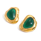 Green Resin Cabochon Stainless Steel Statement Stud Earrings — alternate angle