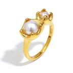 isolated gold plated stainless steel imitation pearl bud ring