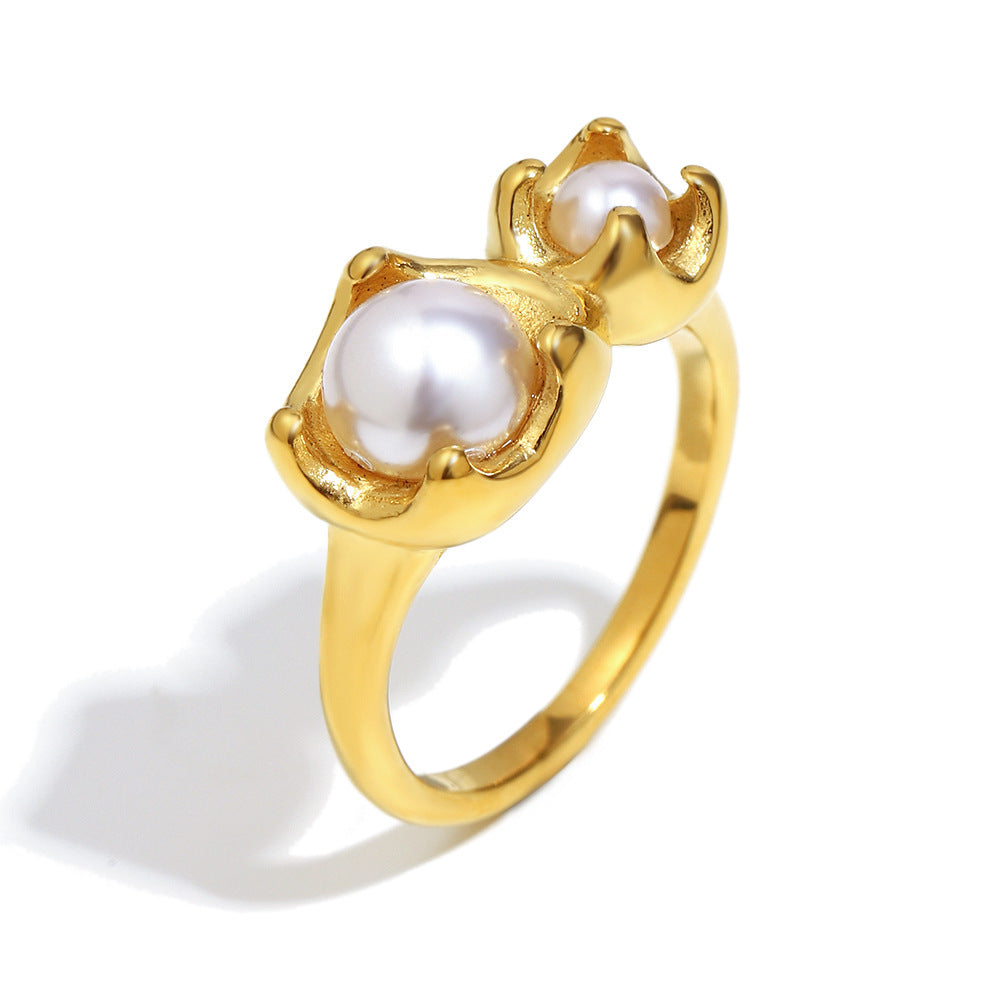 isolated gold plated stainless steel imitation pearl bud ring