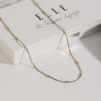 Gold Plated Two-Tone Beaded Stainless Steel Chain Necklace – close-up view