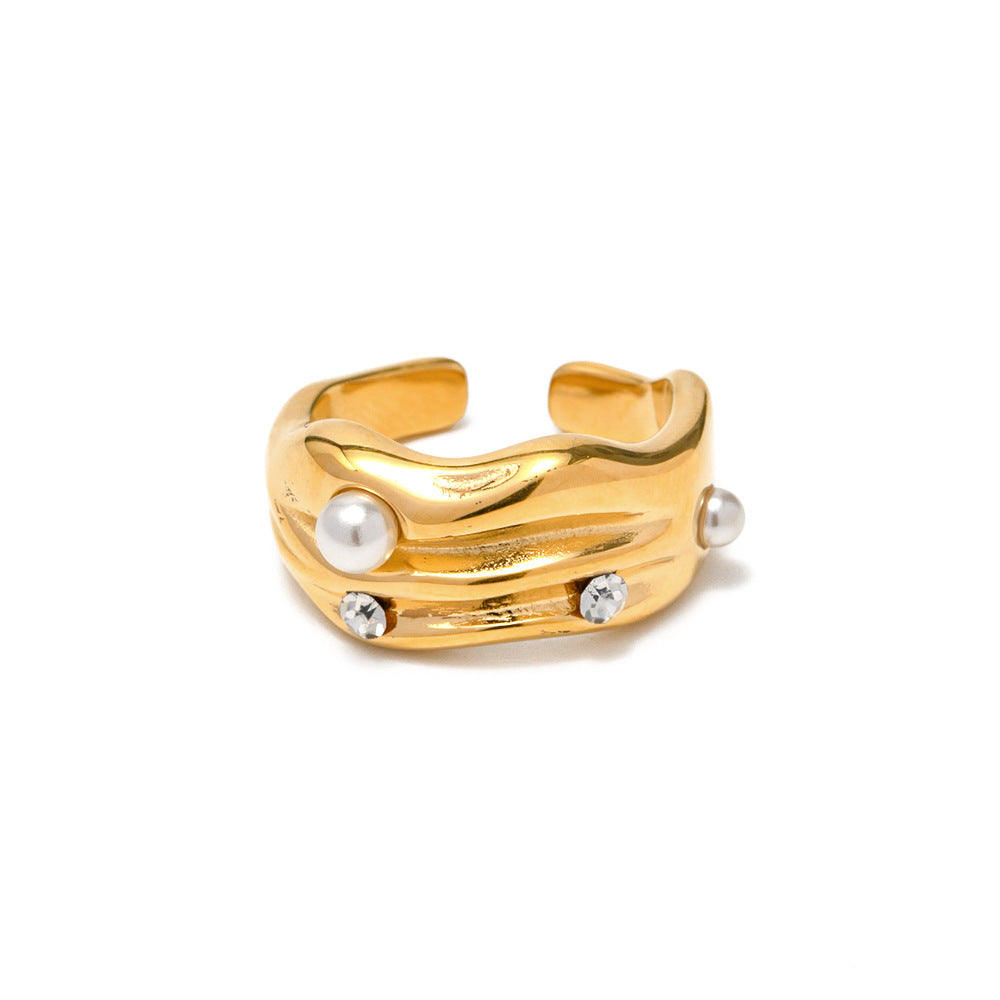 Front view of the wavy stainless steel open ring