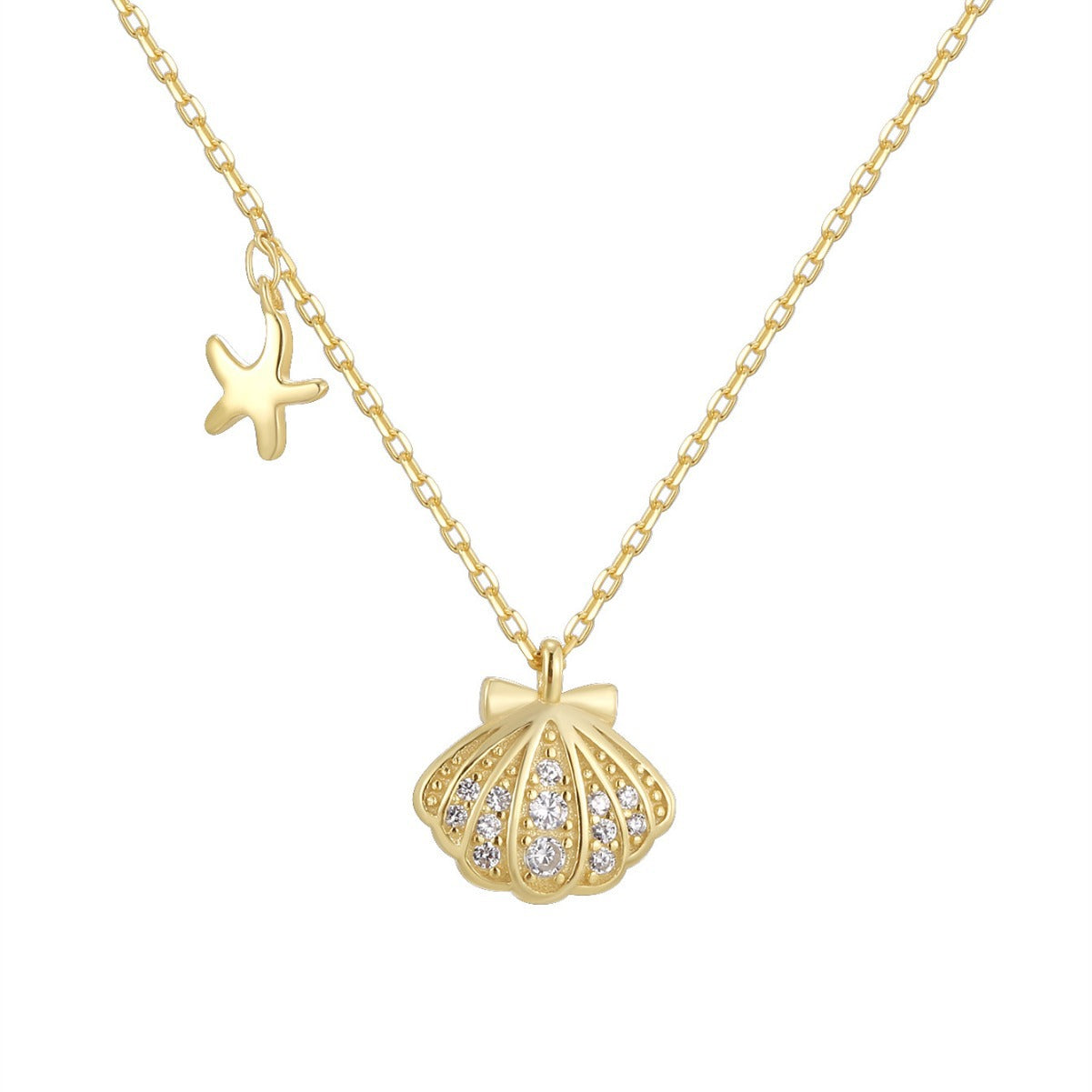 front view of gold plated 925 silver coastal pendant necklace