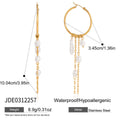 Faux pearl tassel hoop dimension image showing 100.4 mm length and 34.5 mm diameter