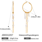 Faux pearl tassel hoop dimension image showing 100.4 mm length and 34.5 mm diameter