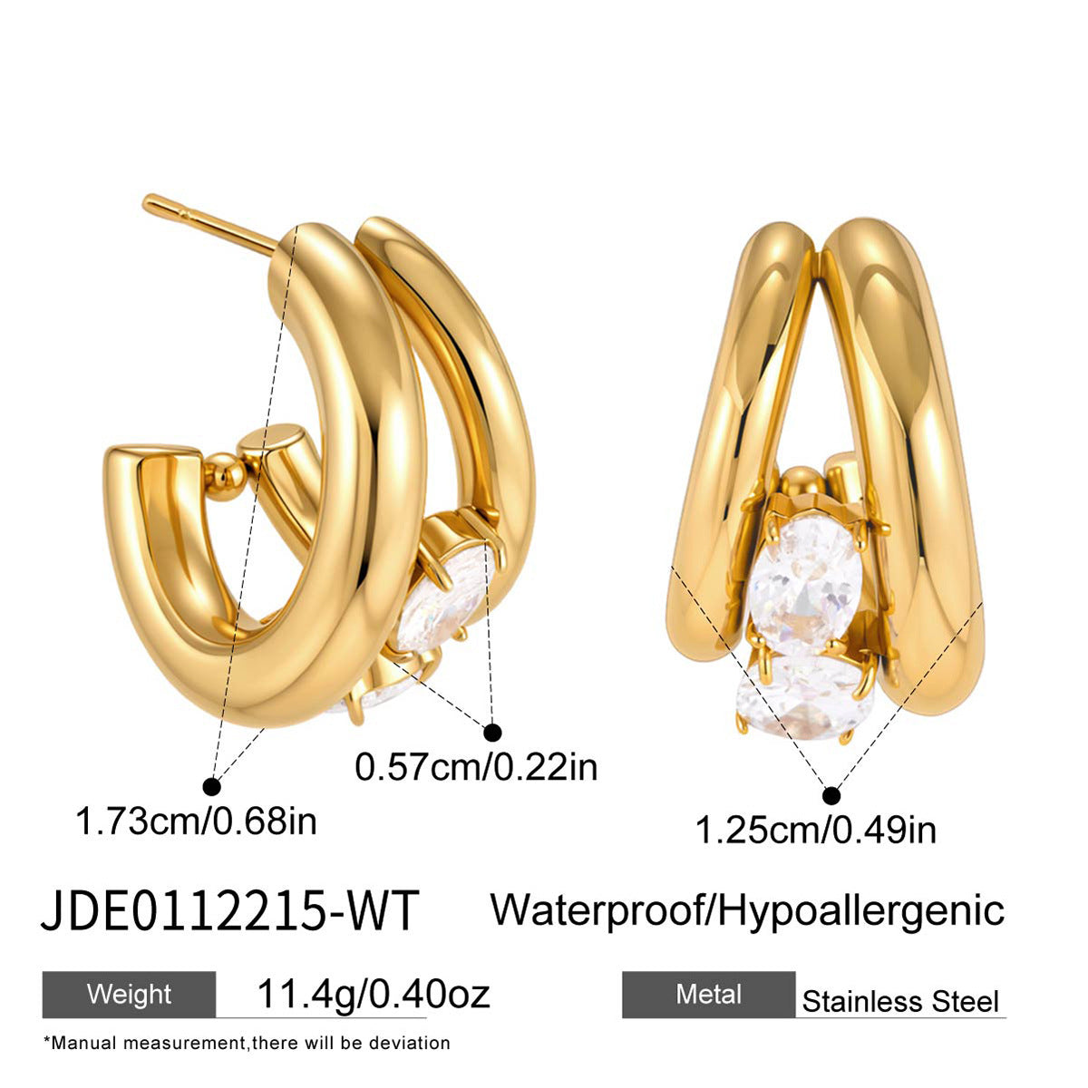 Clear zirconia earring size illustration