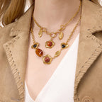Wholesale Gold-Tone Stainless Steel Multicolor Resin Charm Necklace Collection - styled view