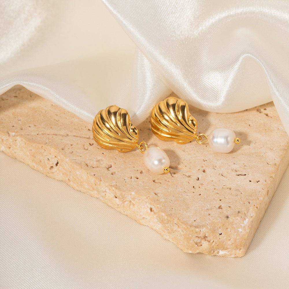 Gold Plated Freshwater Pearl Shell Drop Earrings – product view 2
