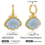 Shell-shaped drop earrings with hoop and dimensions