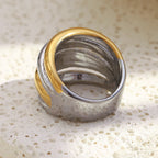 back view of the chunky two-tone stainless steel ring