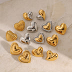 Wholesale Stainless Steel Heart Stud Earring Collection in Mixed Finishes - front view