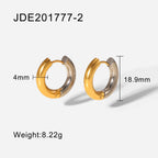 Smooth split gold-and-silver-tone hoops with dimensions