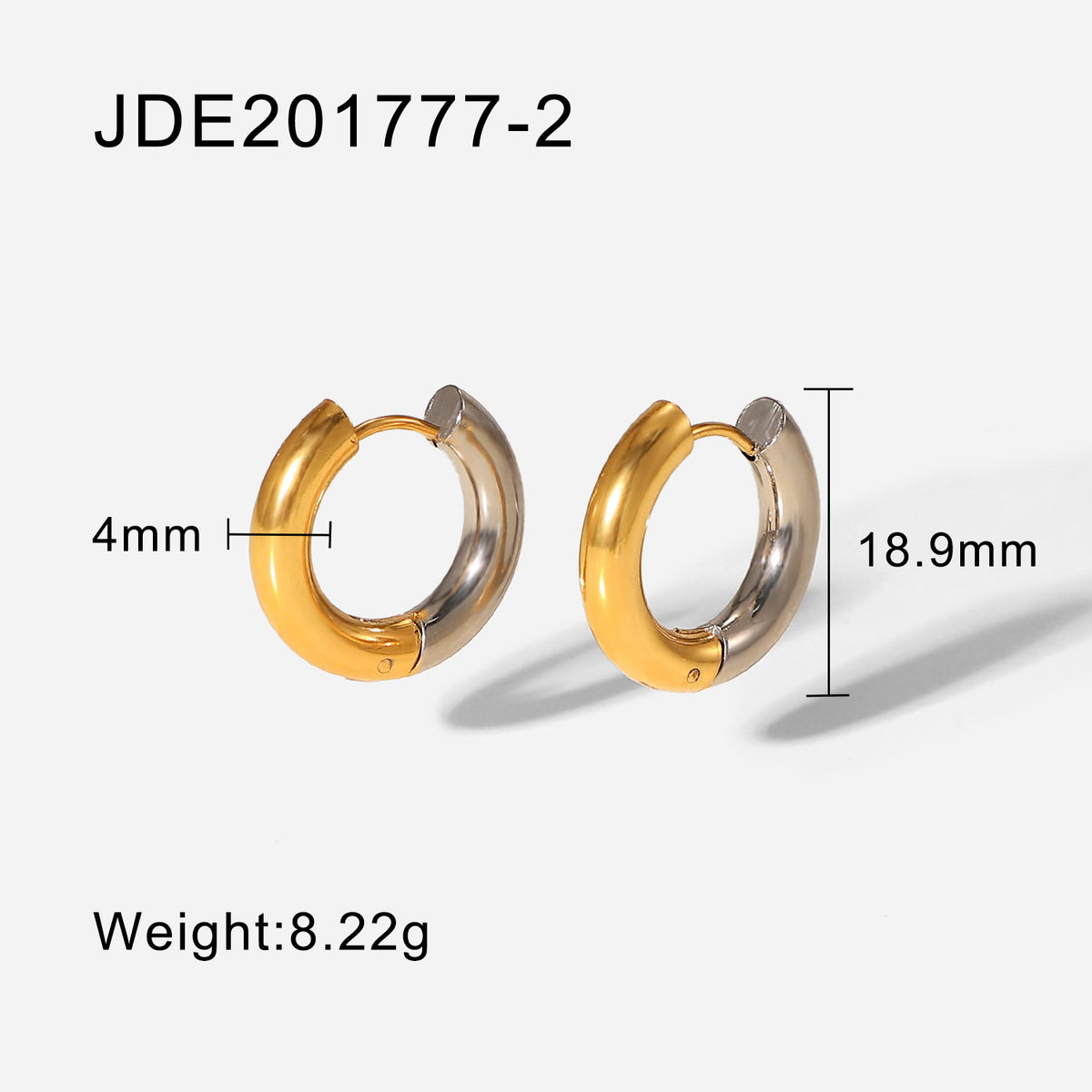 Smooth split gold-and-silver-tone hoops with dimensions