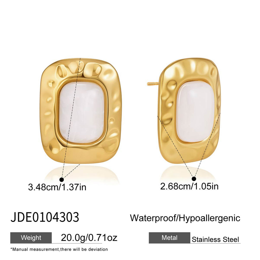 White resin stainless steel earrings with size and weight reference