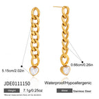 Wide curb-link drop earring with clear heart pendant