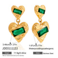 Double-heart stainless steel earrings with size diagram